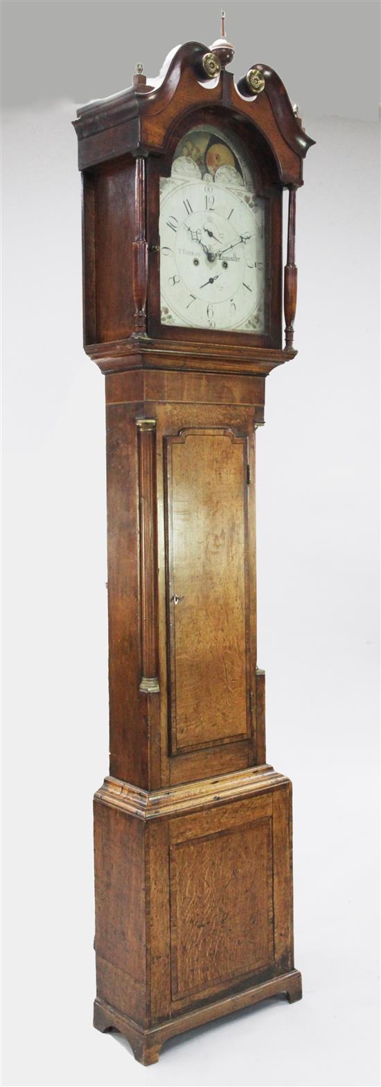 T. Tomkins, Leominster. A George III oak eight day longcase clock, 7ft 6in.